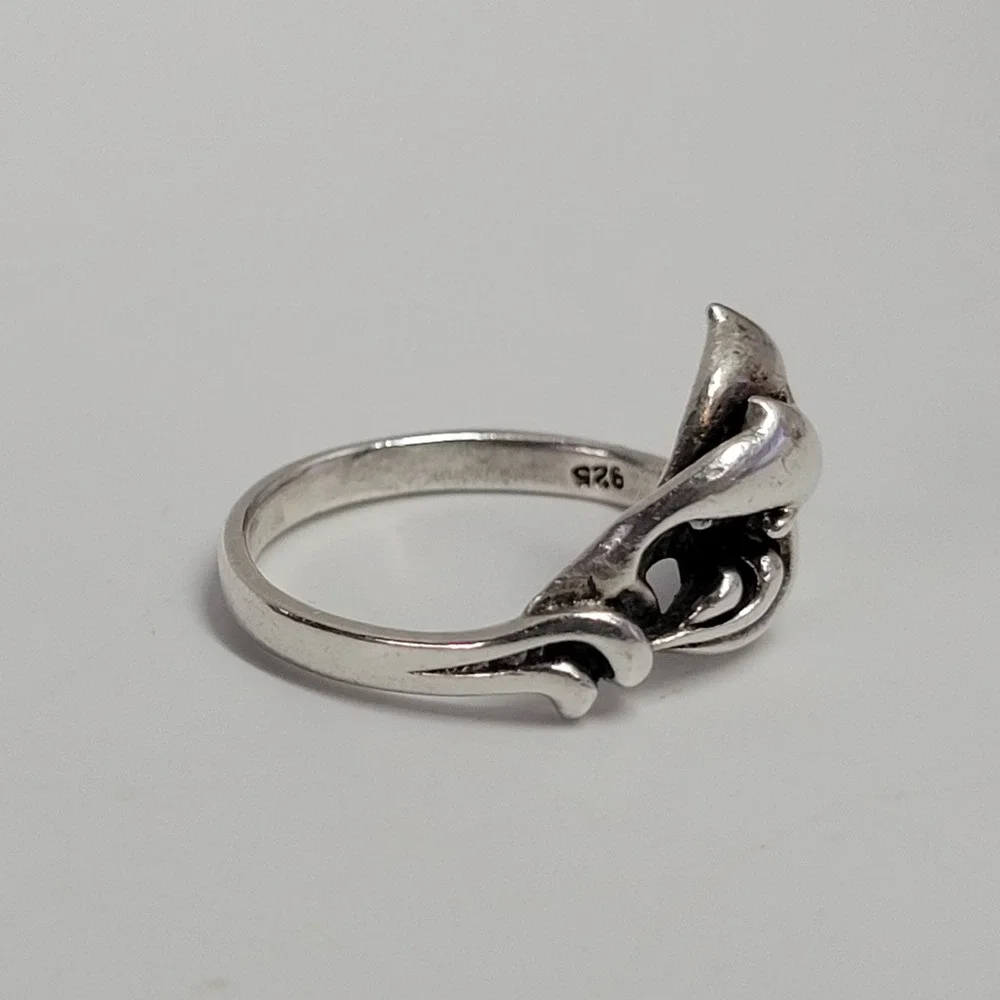 Vtg 925 Sterling Silver Double Dolphin Bypass Ring Size 7.25 Nautical Ring 3.3g